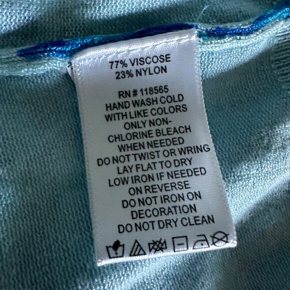 QUACKER FACTORY | Blue Animal Print Cardigan NEW Medium Bling Button Sweater - Picture 7 of 9